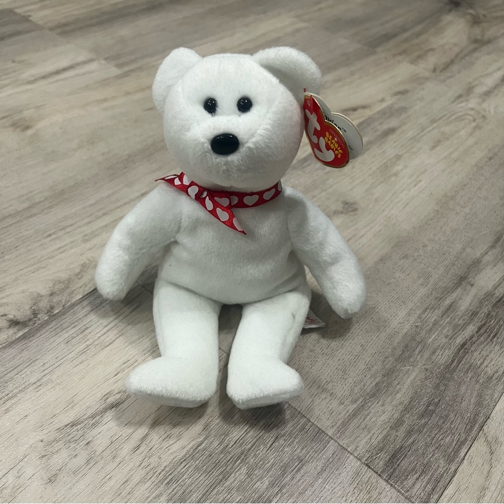Ty Beanie Babies Xavier Bear White Red Hearts Scarf 2017 Valentines Day